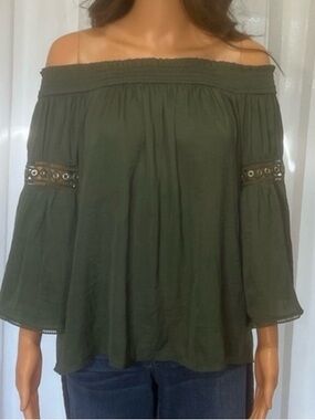 Jennifer Lopez Olive Green Eyelet Blouse